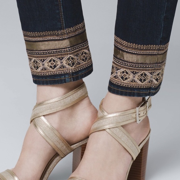 WHBM Straight Crop Embroidered Hem Classic Rise Crop Jeans size 4 - Picture 3 of 12